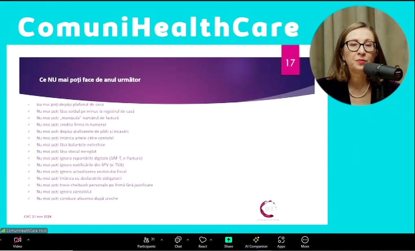 Webinar ComuniHealthCare 21 noiembrie 2024